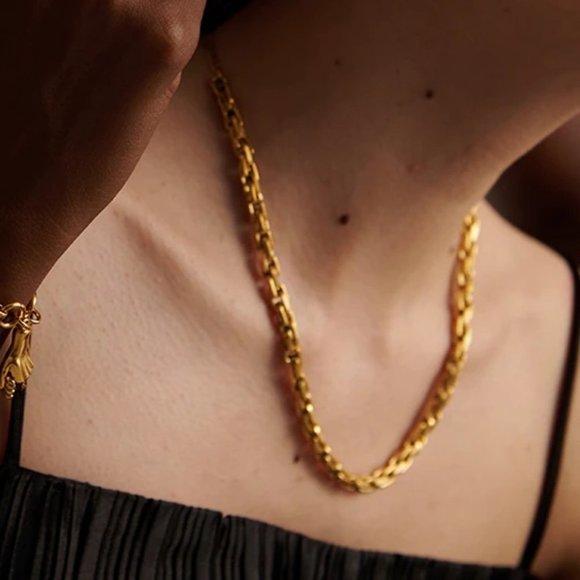 New 18K Gold Plated Chunky Link Chain Necklace - Picture 3 of 7